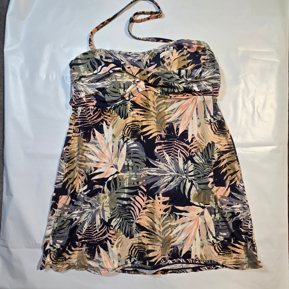 Garnet Hill Tropical Palm Print Swim Dress One Piece Halter Swimsuit Sz 12 Beach
